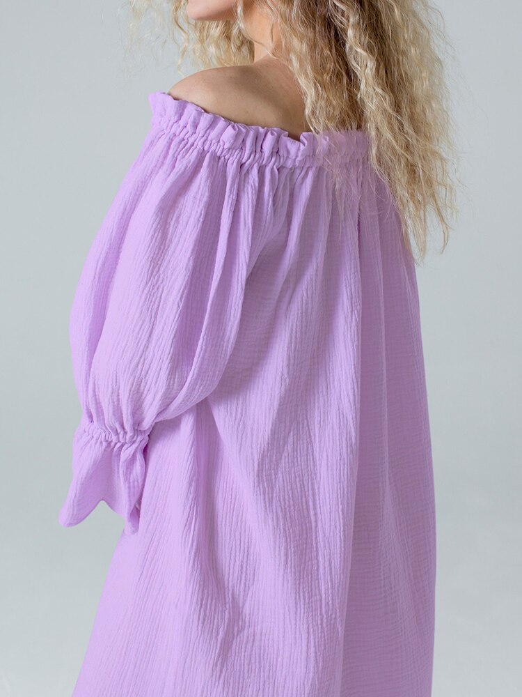 Ruffled Purple Cotton Night Dress