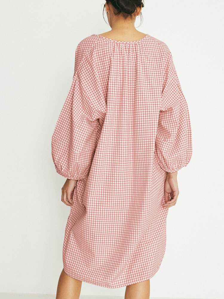 Loose Pink Plaid Night Dress