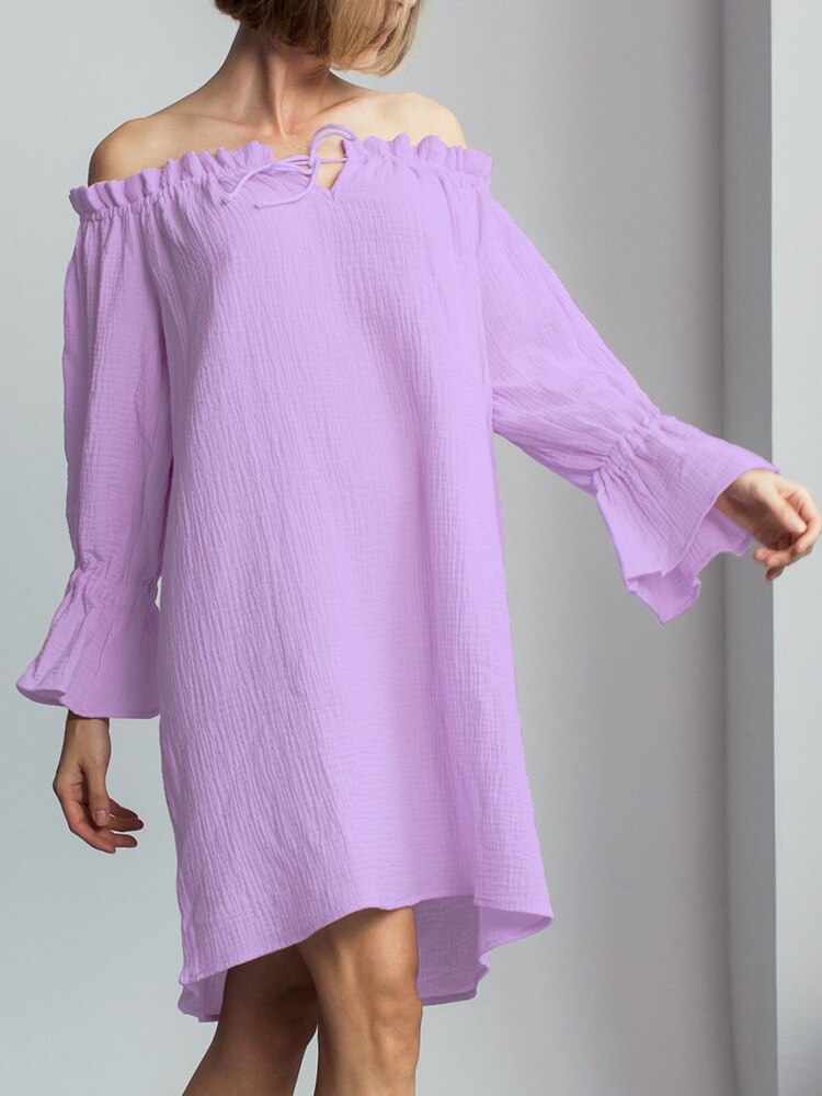 Ruffled Purple Cotton Night Dress