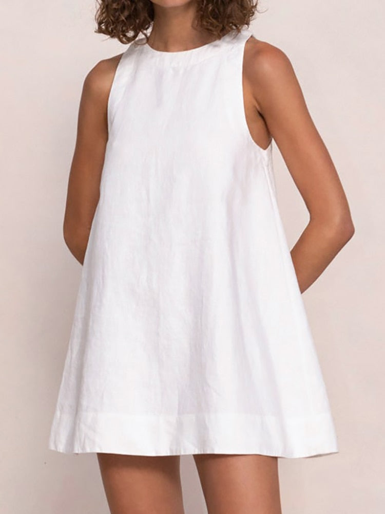 Loose Cotton Sleeveless O-Neck Night Dress