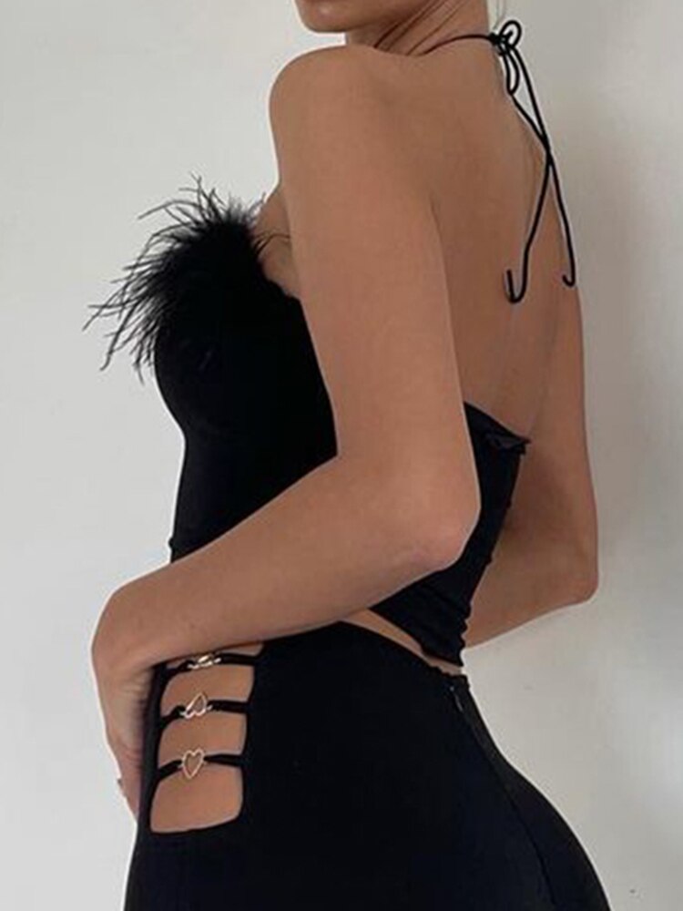 Fur Patched Hollow Out Backless Corset