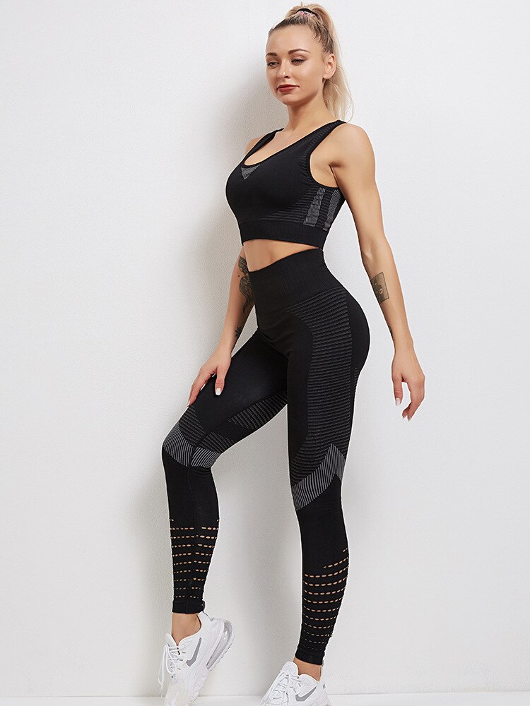 Printed Seamless High Waisted Hollow Leggings Set