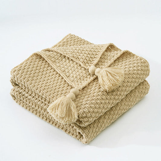 Warm Cozy Nordic Tasseled Knit Blanket-Khaki