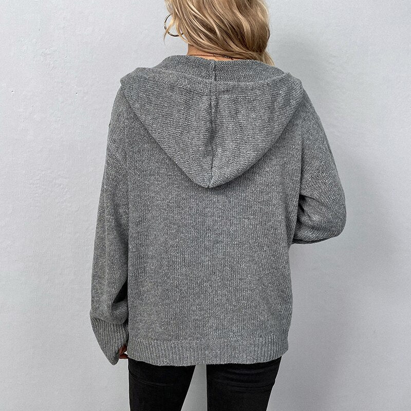 Casual Loose Fit Knitted Hooded Cardigan