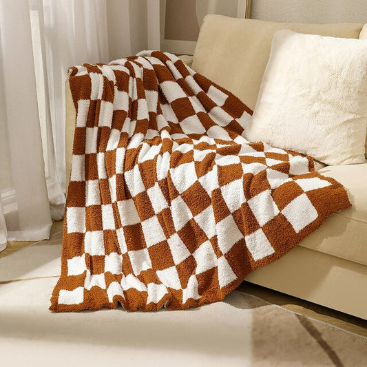 Warm Cozy Plaid Knitted Woolen Throw Blanket-Khaki