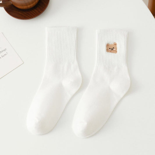 Bear Embroidered Tube Socks