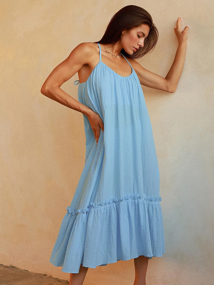 Loose Cotton Spaghetti Strap Night Dress