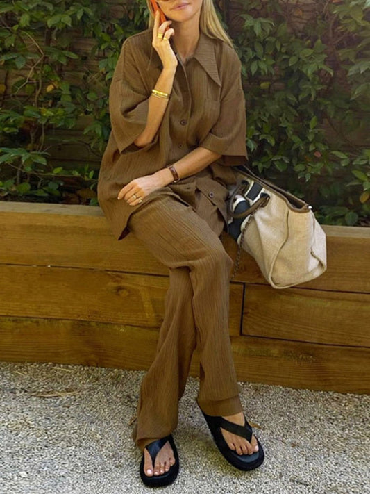 Loose Casual Elegant Brown 2 Piece Set