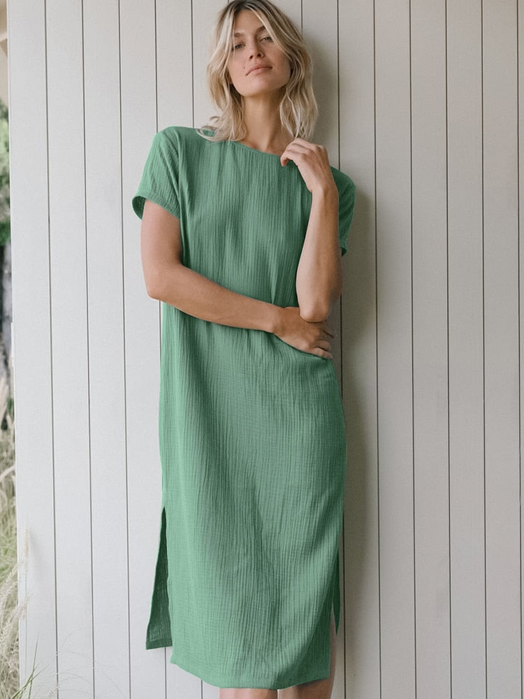 Loose Cotton Short Sleeve Night Dress