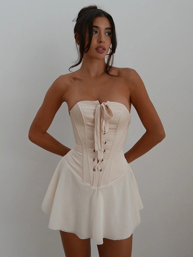 Strapless Lace Up Corset Mini Dress