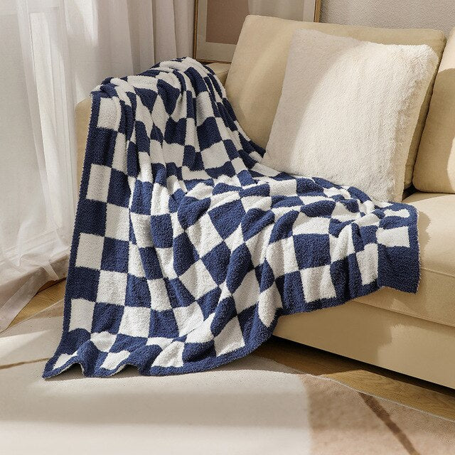 Warm Cozy Plaid Knitted Woolen Throw Blanket-Blue