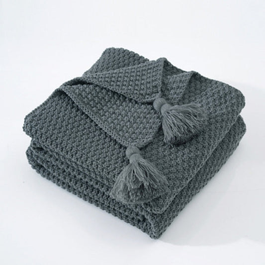 Warm Cozy Nordic Tasseled Knit Blanket-Gray