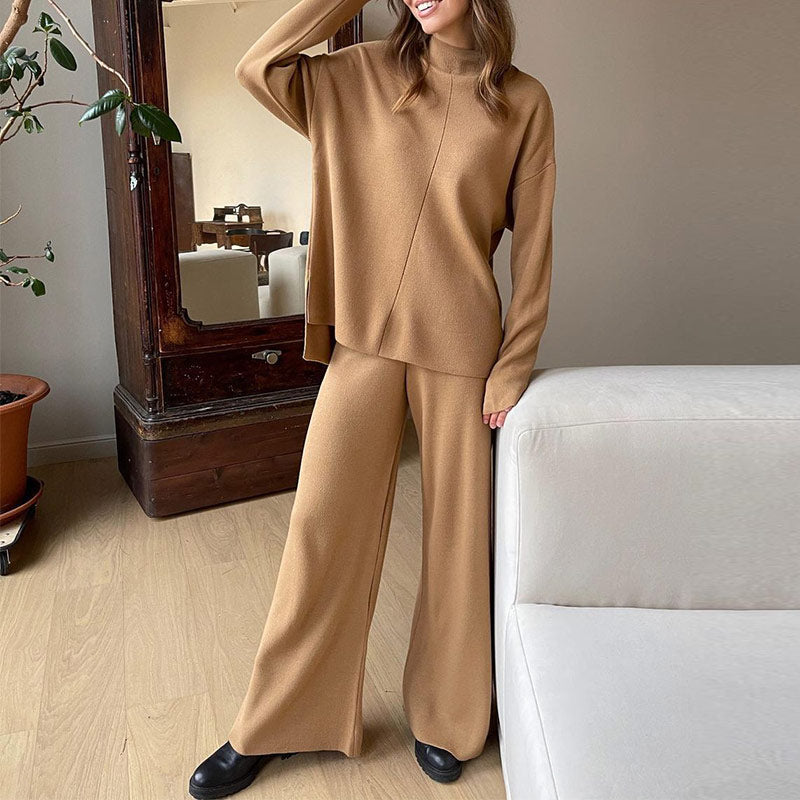 Knitted Turtleneck And Wide-Leg Pant Set