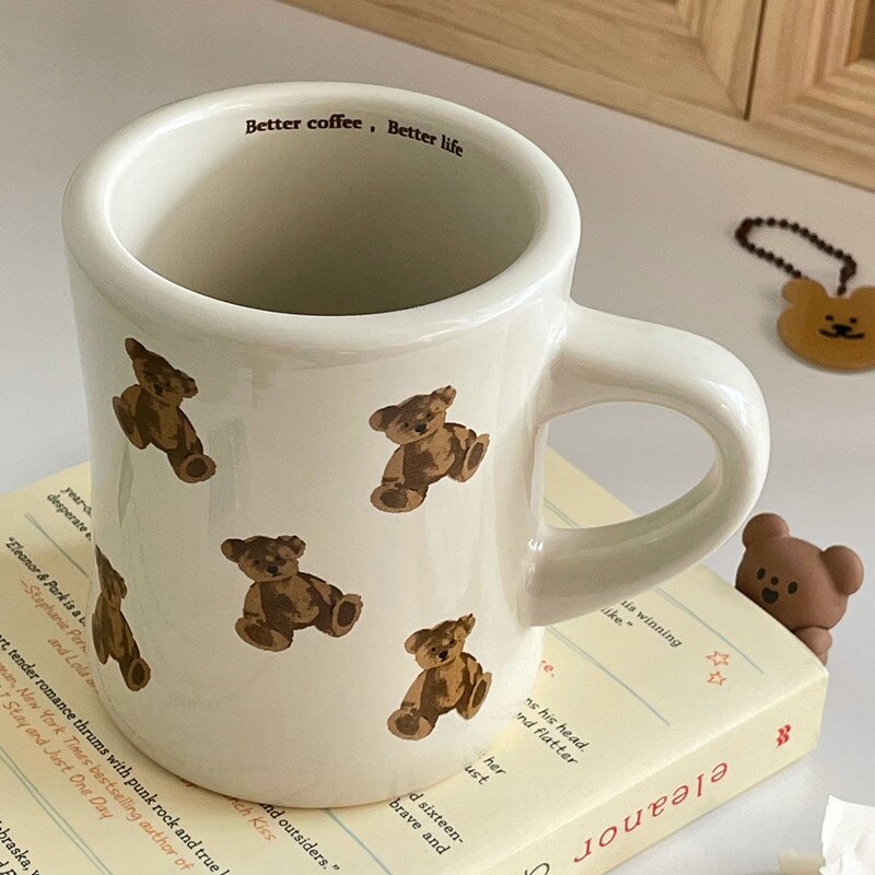 Retro Cartoon Bear Ceramic Coffee Mug