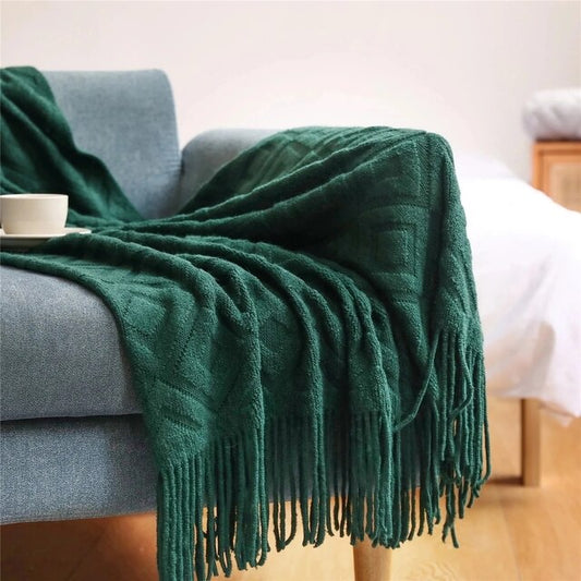 Cashmere Diamond Sofa Blanket-Green