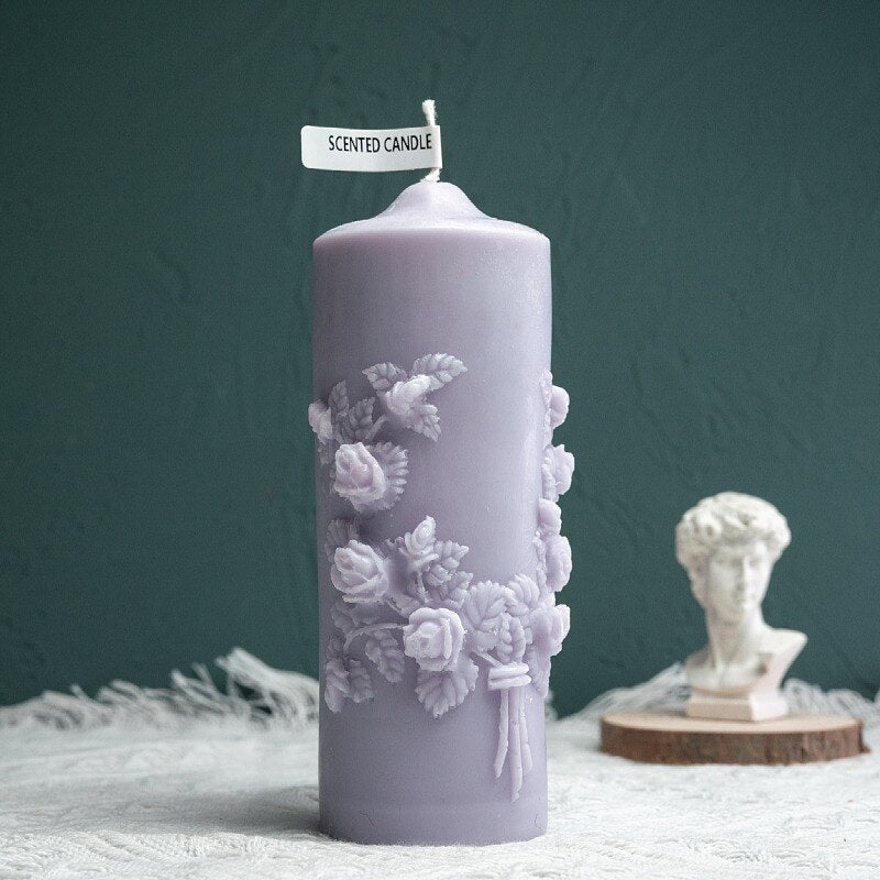 15cm long candles Embossed Rose Pillar Scented Candle lot wedding candles home decorative aromatic candles table centerpiece