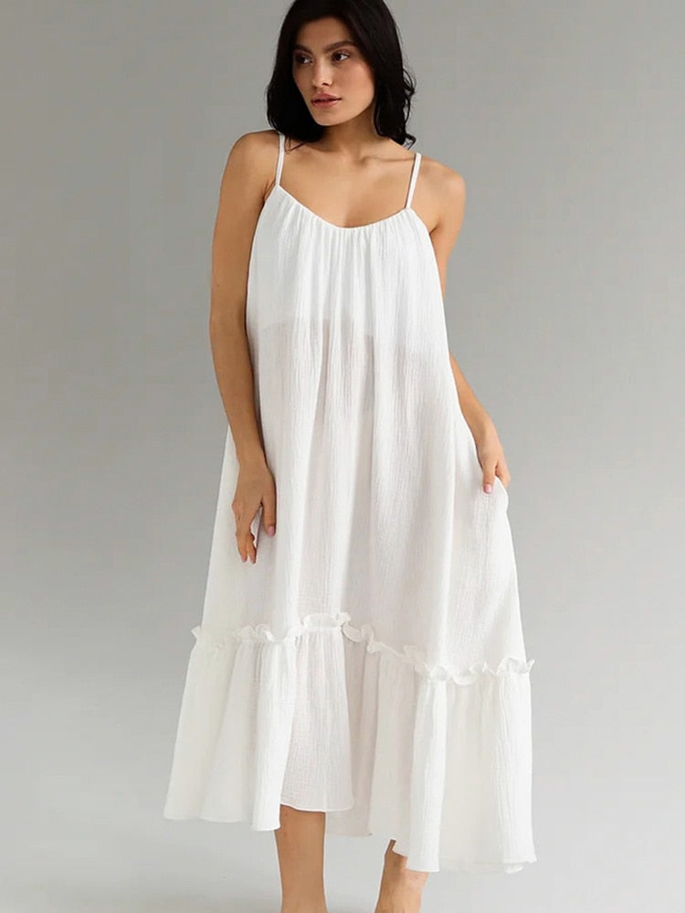 Loose Cotton Spaghetti Strap Night Dress