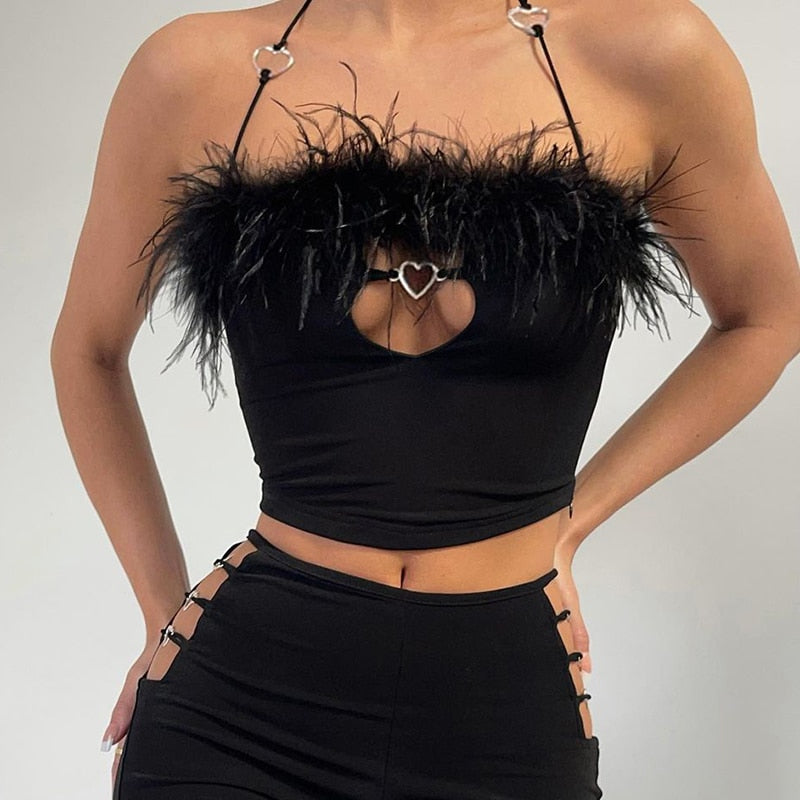 Fur Patched Hollow Out Backless Corset