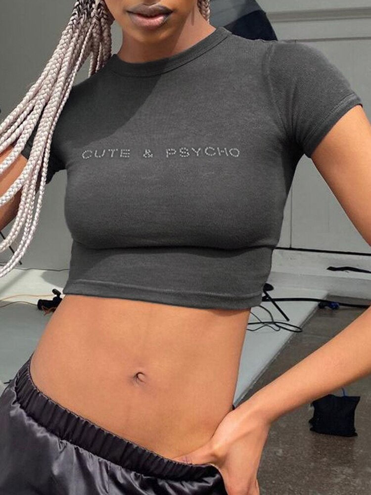 Grey Stylish Short Sleeve Crop Tops