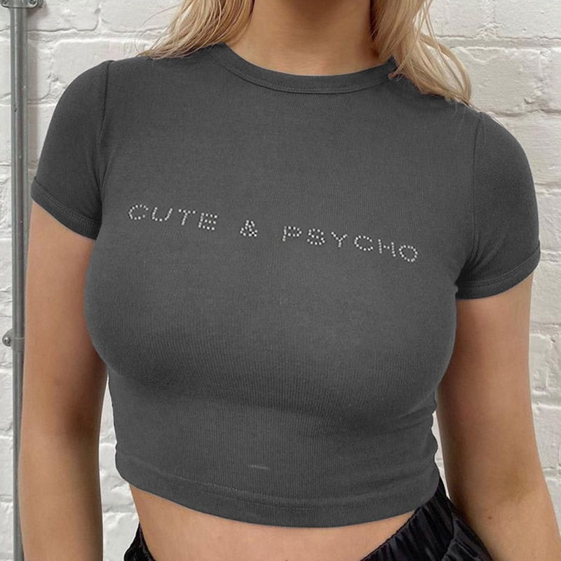 Grey Stylish Short Sleeve Crop Tops