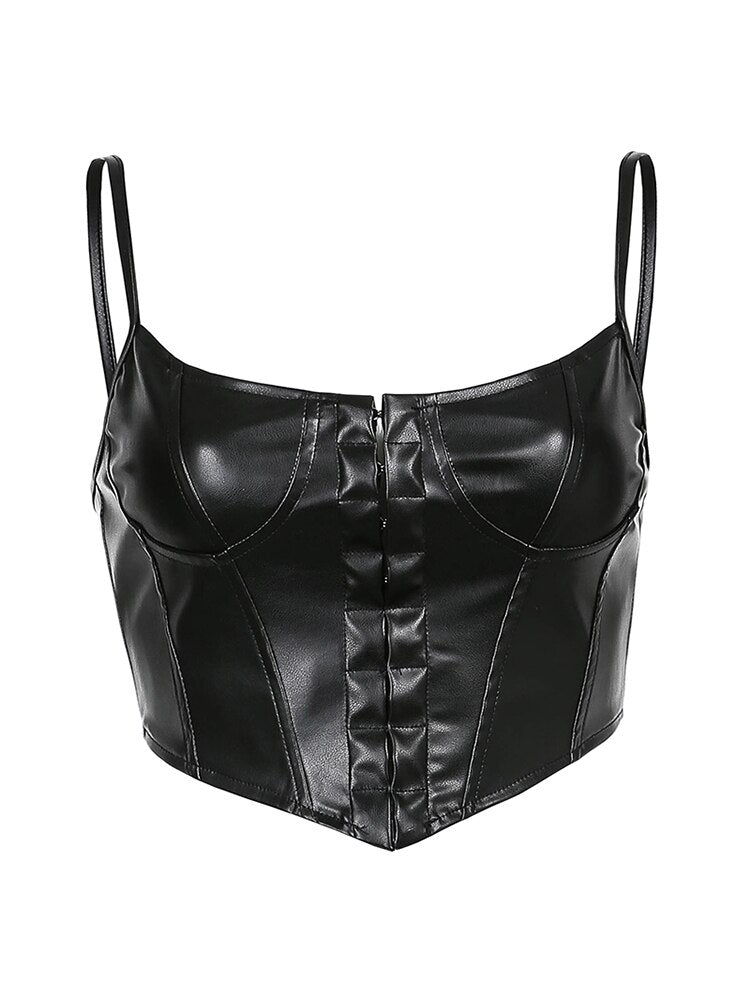 Punk Faux Leather Goth Crop Top