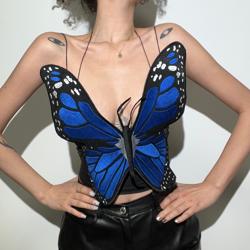 Butterfly Backless Sleeveless Crop Top