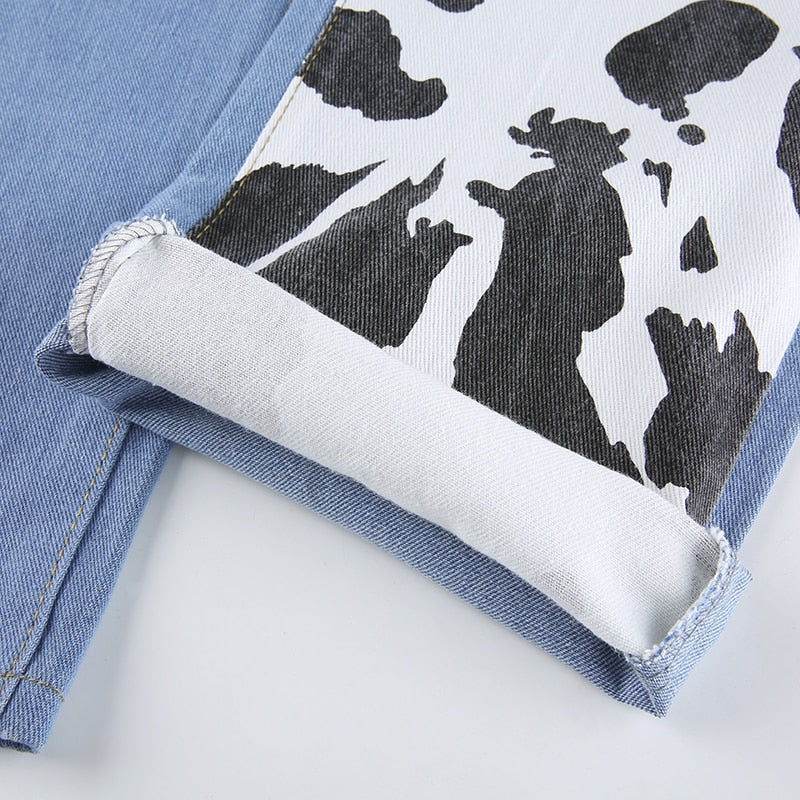 Milk Cow Print Straight Jeans