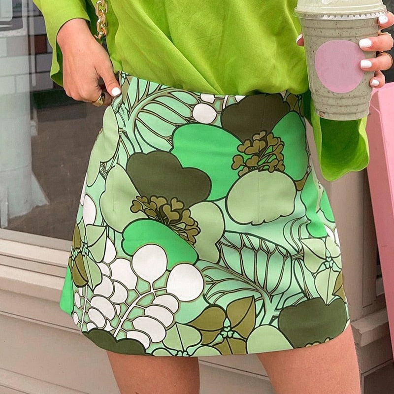 Floral Printed High-Waisted Mini Skirts