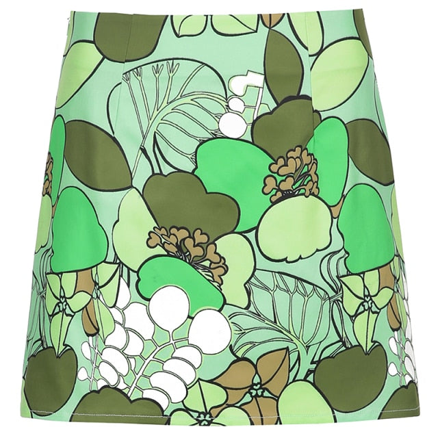 Floral Printed High-Waisted Mini Skirts