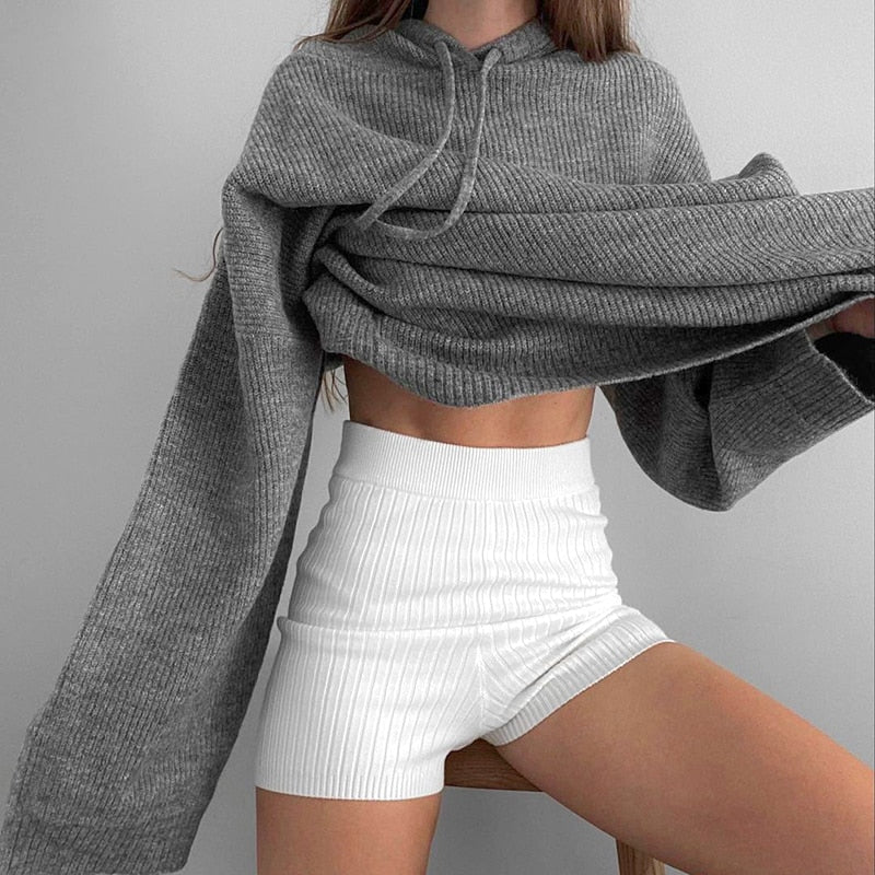 Casual Gray Sweater Soild Basic Oversized Tops